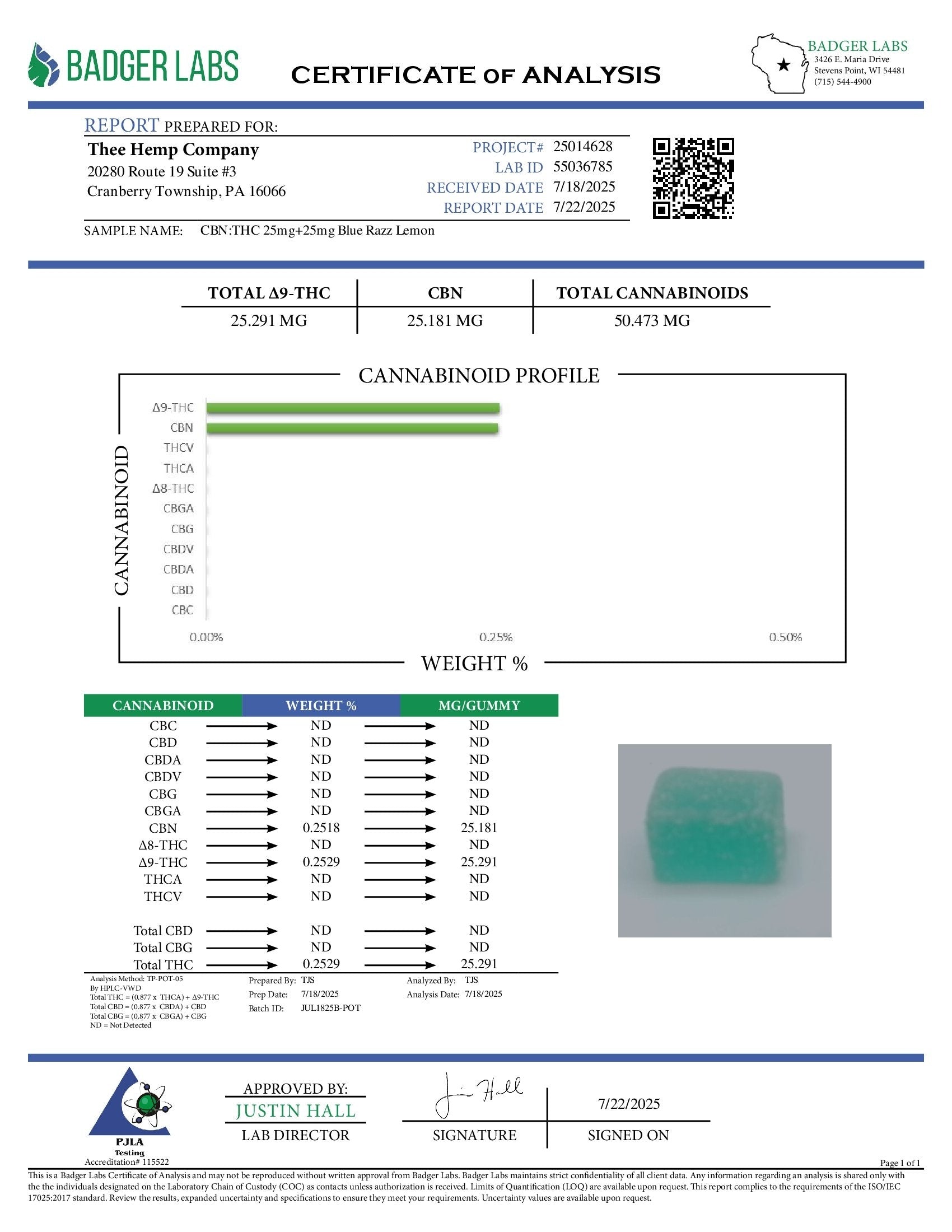 1:1 25mg THC + 25mg CBN Cubes – Thee Hemp Company