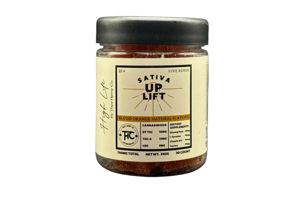 Jar of 'Sativa Up Lift' with a black lid on a white background